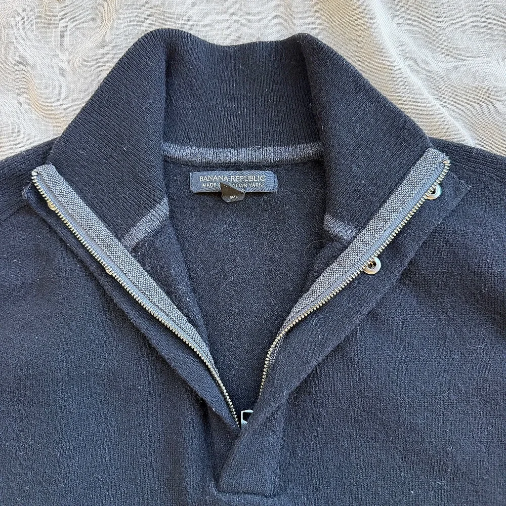 Banana Republic Men's Large Black Knit Pullover Sweater Italian Yarn